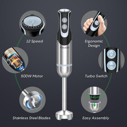 Immersion Blender Handheld, 4-In-1 Hand Blender with 12-Speeds & Turbo Mode