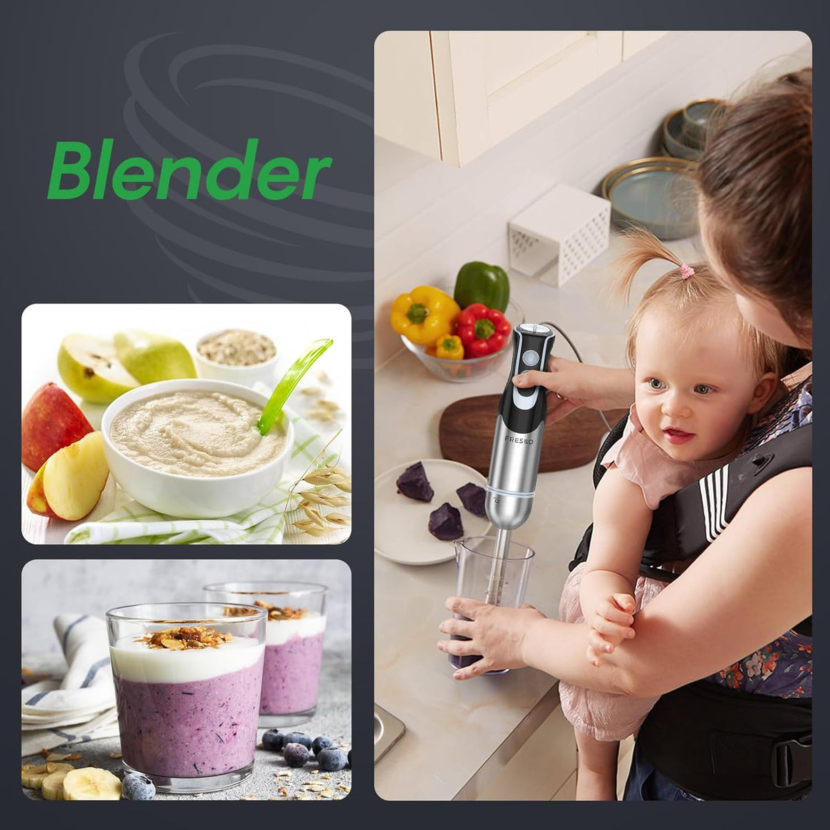 Immersion Blender Handheld, 4-In-1 Hand Blender with 12-Speeds & Turbo Mode