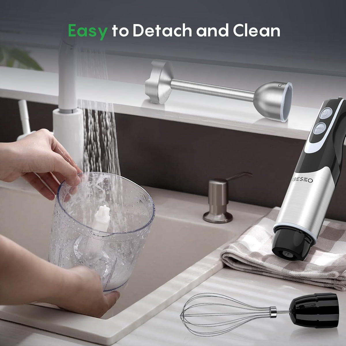 Immersion Blender Handheld, 4-In-1 Hand Blender with 12-Speeds & Turbo Mode