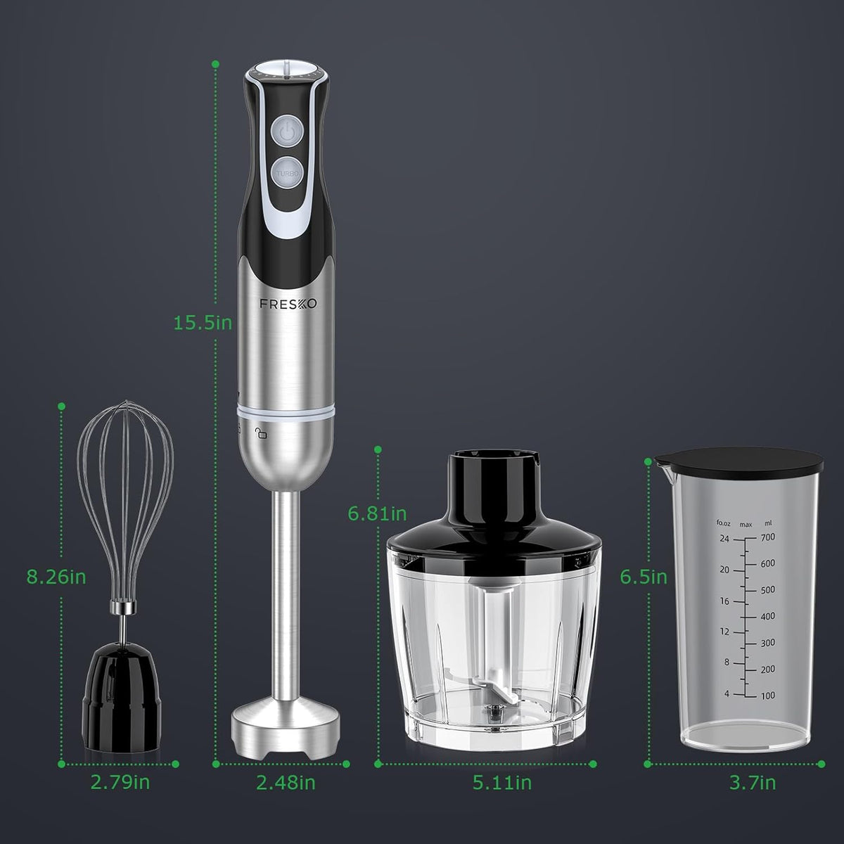 Immersion Blender Handheld, 4-In-1 Hand Blender with 12-Speeds & Turbo Mode