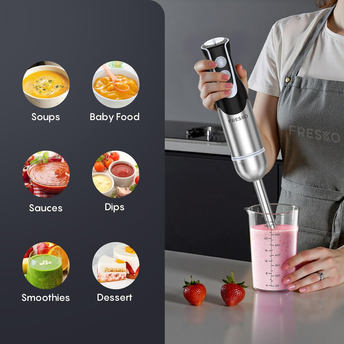 Immersion Blender Handheld, 4-In-1 Hand Blender with 12-Speeds & Turbo Mode