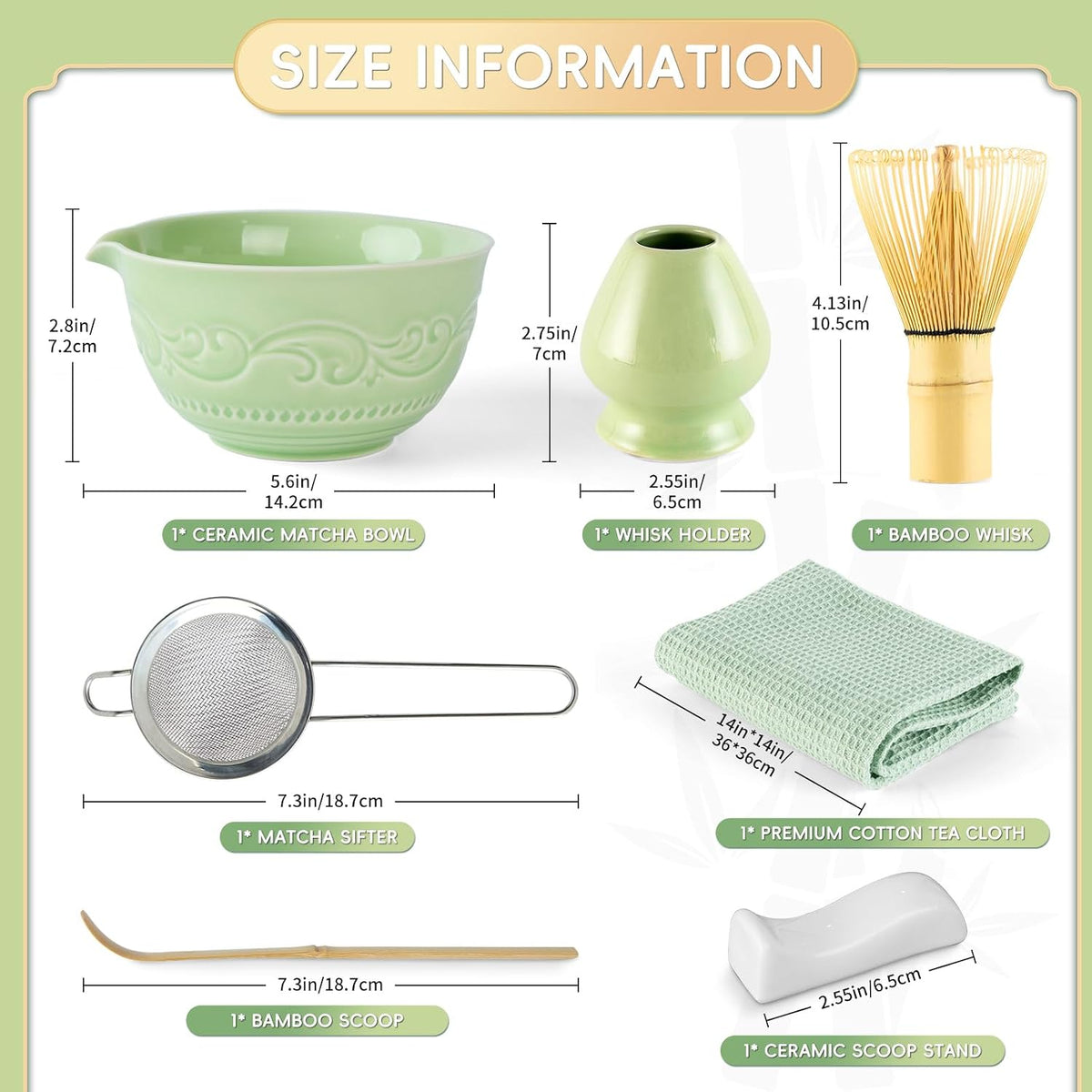 7-Pcs Pink Matcha Whisk Set, Japanese Ceremony Matcha Kit Includes Bowl With Spout, 100% Natural Bamboo Whisk and Holder, Scoop, Scoop Rest, Strainer and Tea Towel - Ideal Gift Christmas, Birthday