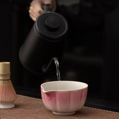 7-Pcs Pink Matcha Whisk Set, Japanese Ceremony Matcha Kit Includes Bowl With Spout, 100% Natural Bamboo Whisk and Holder, Scoop, Scoop Rest, Strainer and Tea Towel - Ideal Gift Christmas, Birthday