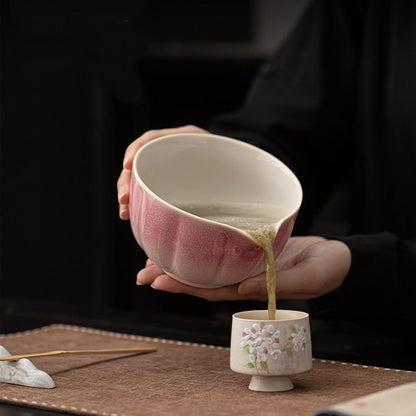 7-Pcs Pink Matcha Whisk Set, Japanese Ceremony Matcha Kit Includes Bowl With Spout, 100% Natural Bamboo Whisk and Holder, Scoop, Scoop Rest, Strainer and Tea Towel - Ideal Gift Christmas, Birthday
