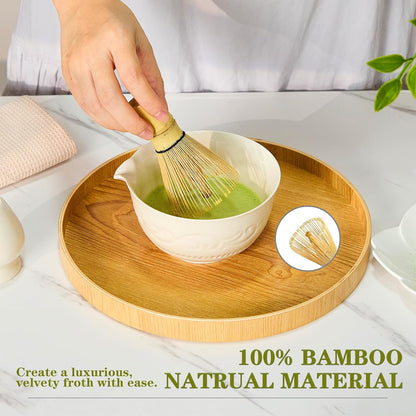 7-Pcs Pink Matcha Whisk Set, Japanese Ceremony Matcha Kit Includes Bowl With Spout, 100% Natural Bamboo Whisk and Holder, Scoop, Scoop Rest, Strainer and Tea Towel - Ideal Gift Christmas, Birthday