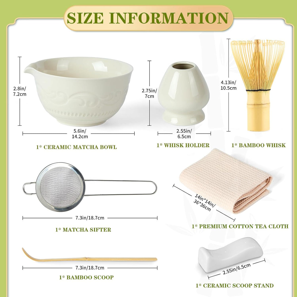 7-Pcs Pink Matcha Whisk Set, Japanese Ceremony Matcha Kit Includes Bowl With Spout, 100% Natural Bamboo Whisk and Holder, Scoop, Scoop Rest, Strainer and Tea Towel - Ideal Gift Christmas, Birthday