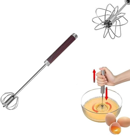 Stainless Steel Semi-Automatic Easy Whisk Handheld Mixer Hand Push Rotary Whisk Blender Egg Beater Hand Push Mixer Stirrer Egg Scrambler for Blending, Whisking, Frothing, Beating & Stirring, 10in