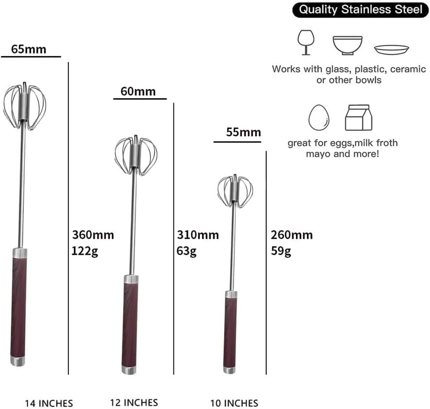 Stainless Steel Semi-Automatic Easy Whisk Handheld Mixer Hand Push Rotary Whisk Blender Egg Beater Hand Push Mixer Stirrer Egg Scrambler for Blending, Whisking, Frothing, Beating & Stirring, 10in