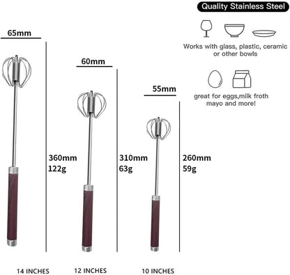 Stainless Steel Semi-Automatic Easy Whisk Handheld Mixer Hand Push Rotary Whisk Blender Egg Beater Hand Push Mixer Stirrer Egg Scrambler for Blending, Whisking, Frothing, Beating & Stirring, 10in