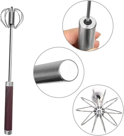 Stainless Steel Semi-Automatic Easy Whisk Handheld Mixer Hand Push Rotary Whisk Blender Egg Beater Hand Push Mixer Stirrer Egg Scrambler for Blending, Whisking, Frothing, Beating & Stirring, 10in