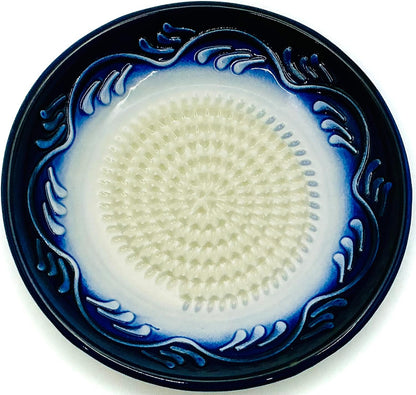 Premium Ceramic Garlic Grater Plate Set - Blue Gradient Floral