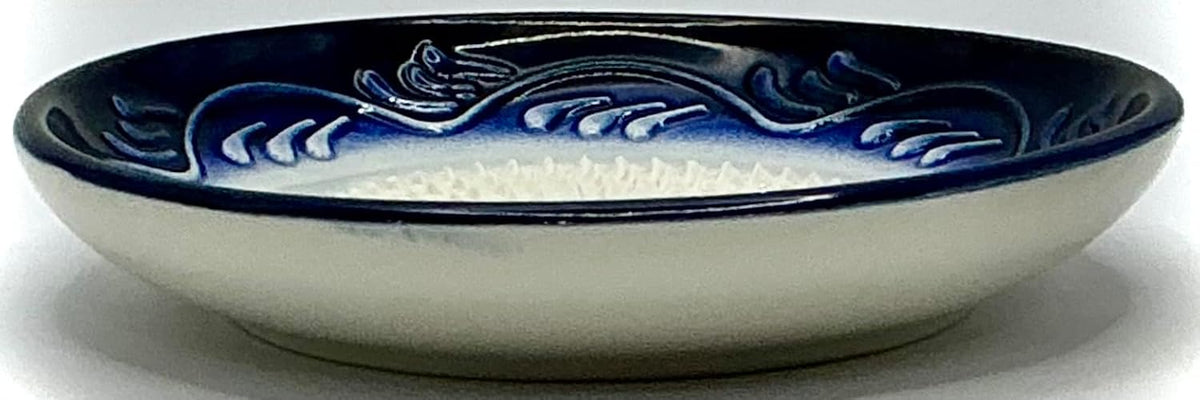 Premium Ceramic Garlic Grater Plate Set - Blue Gradient Floral