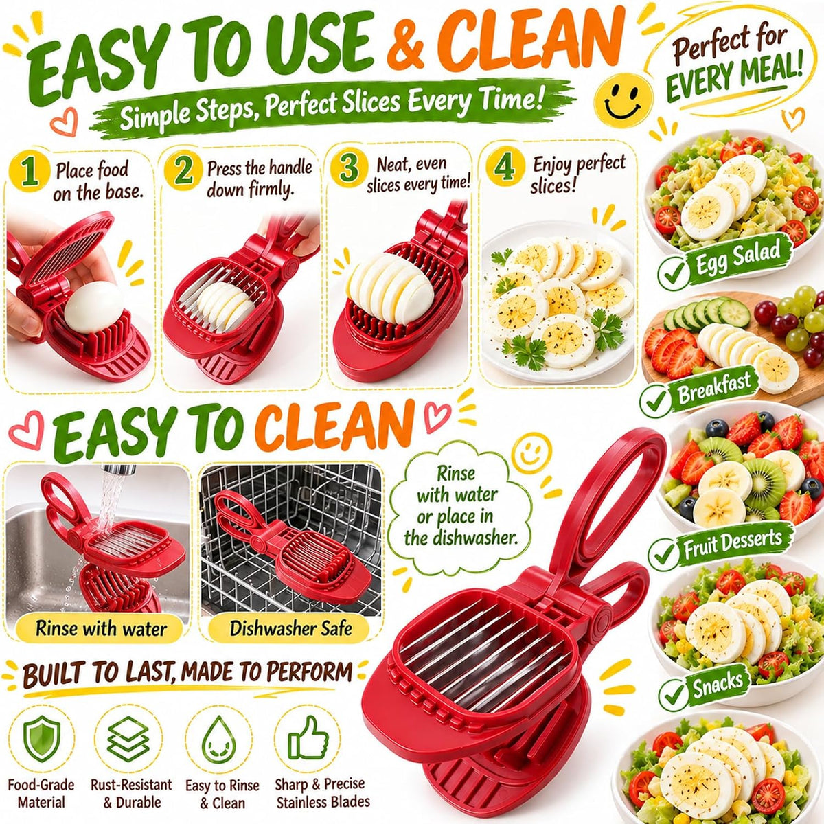 Large Egg Slicer for Hard Boiled Eggs with 304 Stainless Steel Blade