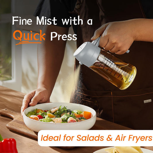 16oz/470ml Glass Olive Oil Sprayer for Cooking – 2 in 1 Olive Oil Dispenser Bottle for Kitchen Gadgets and Air Fryer Accessories, Salad, BBQ - Ash