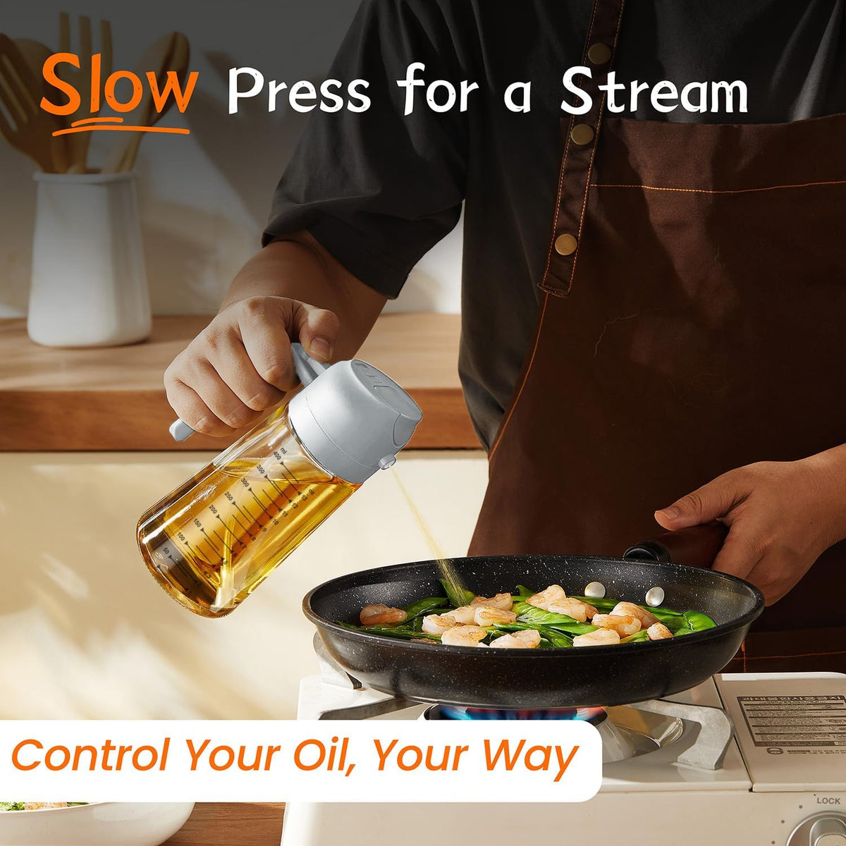 16oz/470ml Glass Olive Oil Sprayer for Cooking – 2 in 1 Olive Oil Dispenser Bottle for Kitchen Gadgets and Air Fryer Accessories, Salad, BBQ - Ash