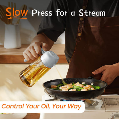 16oz/470ml Glass Olive Oil Sprayer for Cooking – 2 in 1 Olive Oil Dispenser Bottle for Kitchen Gadgets and Air Fryer Accessories, Salad, BBQ - Ash