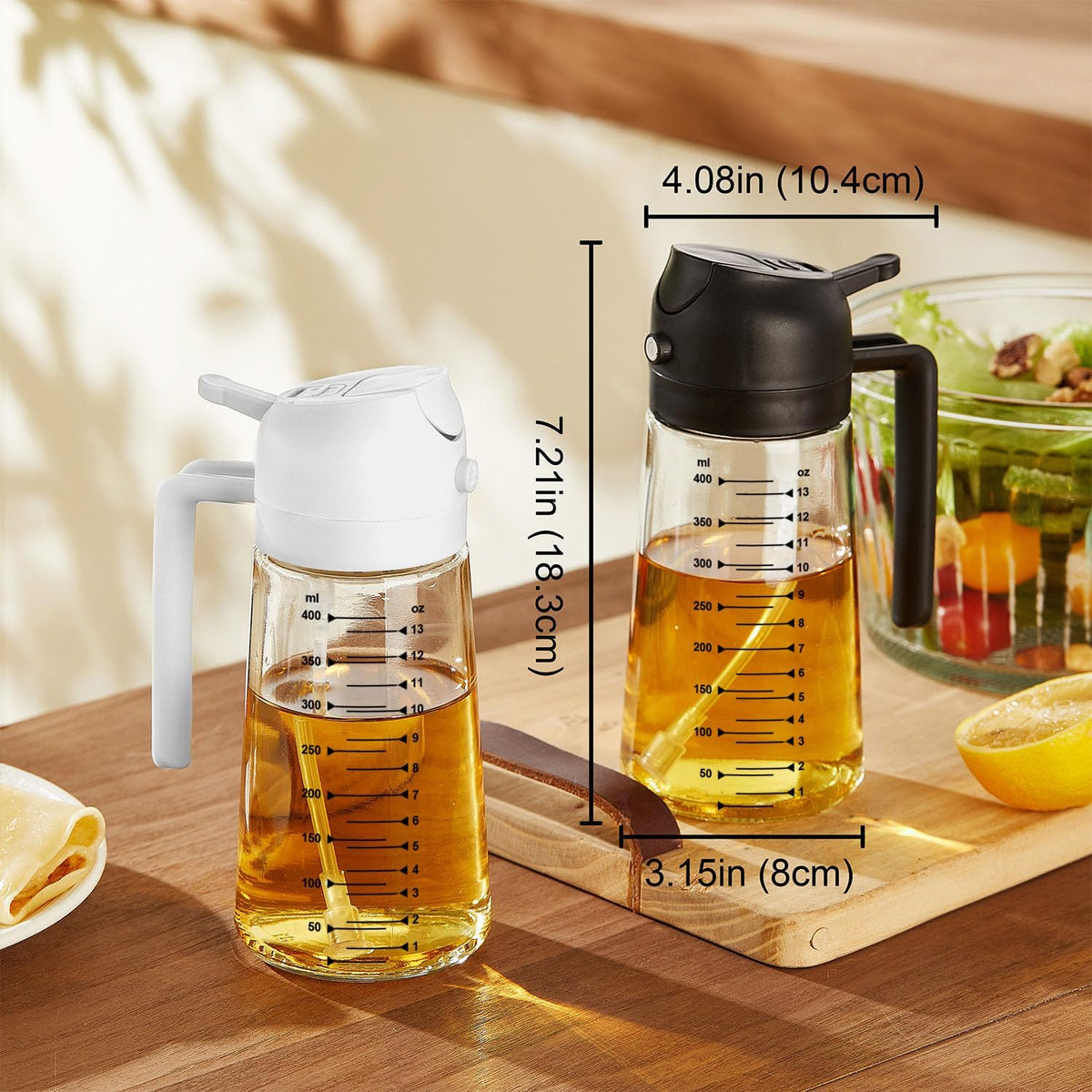 16oz/470ml Glass Olive Oil Sprayer for Cooking – 2 in 1 Olive Oil Dispenser Bottle for Kitchen Gadgets and Air Fryer Accessories, Salad, BBQ - Ash
