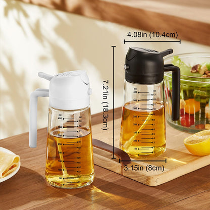 16oz/470ml Glass Olive Oil Sprayer for Cooking – 2 in 1 Olive Oil Dispenser Bottle for Kitchen Gadgets and Air Fryer Accessories, Salad, BBQ - Ash