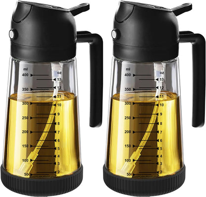 16oz/470ml Glass Olive Oil Sprayer for Cooking – 2 in 1 Olive Oil Dispenser Bottle for Kitchen Gadgets and Air Fryer Accessories, Salad, BBQ - Ash