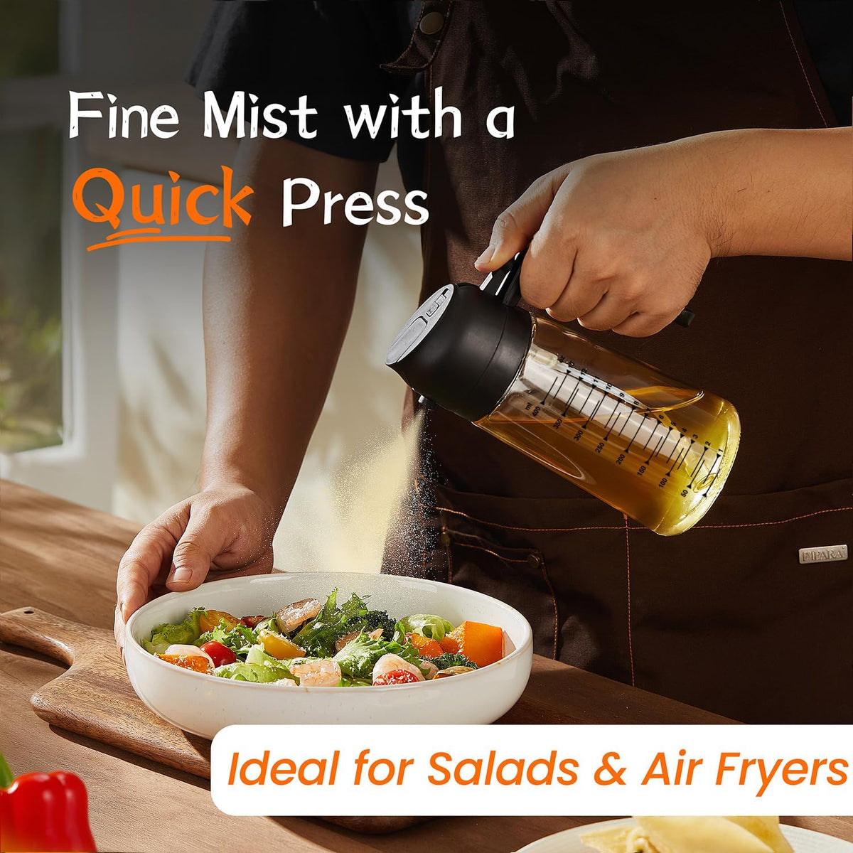 16oz/470ml Glass Olive Oil Sprayer for Cooking – 2 in 1 Olive Oil Dispenser Bottle for Kitchen Gadgets and Air Fryer Accessories, Salad, BBQ - Ash