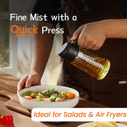 16oz/470ml Glass Olive Oil Sprayer for Cooking – 2 in 1 Olive Oil Dispenser Bottle for Kitchen Gadgets and Air Fryer Accessories, Salad, BBQ - Ash