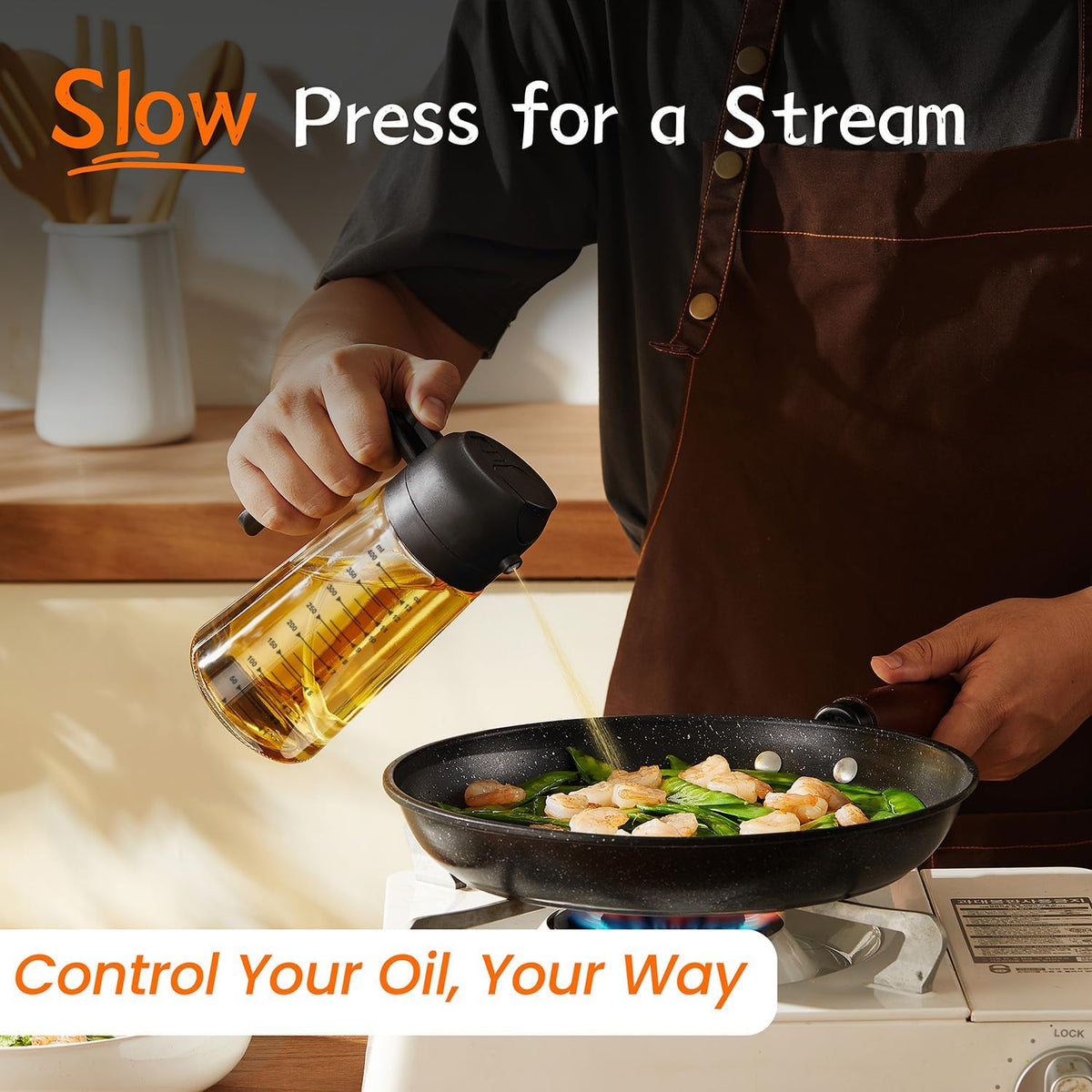 16oz/470ml Glass Olive Oil Sprayer for Cooking – 2 in 1 Olive Oil Dispenser Bottle for Kitchen Gadgets and Air Fryer Accessories, Salad, BBQ - Ash