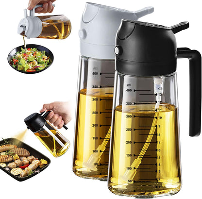16oz/470ml Glass Olive Oil Sprayer for Cooking – 2 in 1 Olive Oil Dispenser Bottle for Kitchen Gadgets and Air Fryer Accessories, Salad, BBQ - Ash