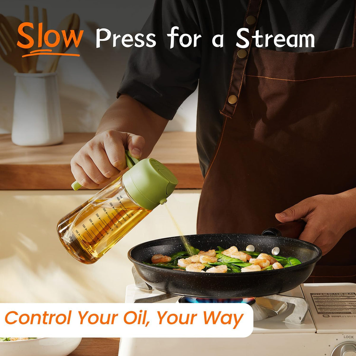 16oz/470ml Glass Olive Oil Sprayer for Cooking – 2 in 1 Olive Oil Dispenser Bottle for Kitchen Gadgets and Air Fryer Accessories, Salad, BBQ - Ash
