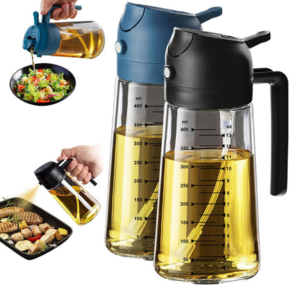 16oz/470ml Glass Olive Oil Sprayer for Cooking – 2 in 1 Olive Oil Dispenser Bottle for Kitchen Gadgets and Air Fryer Accessories, Salad, BBQ - Ash