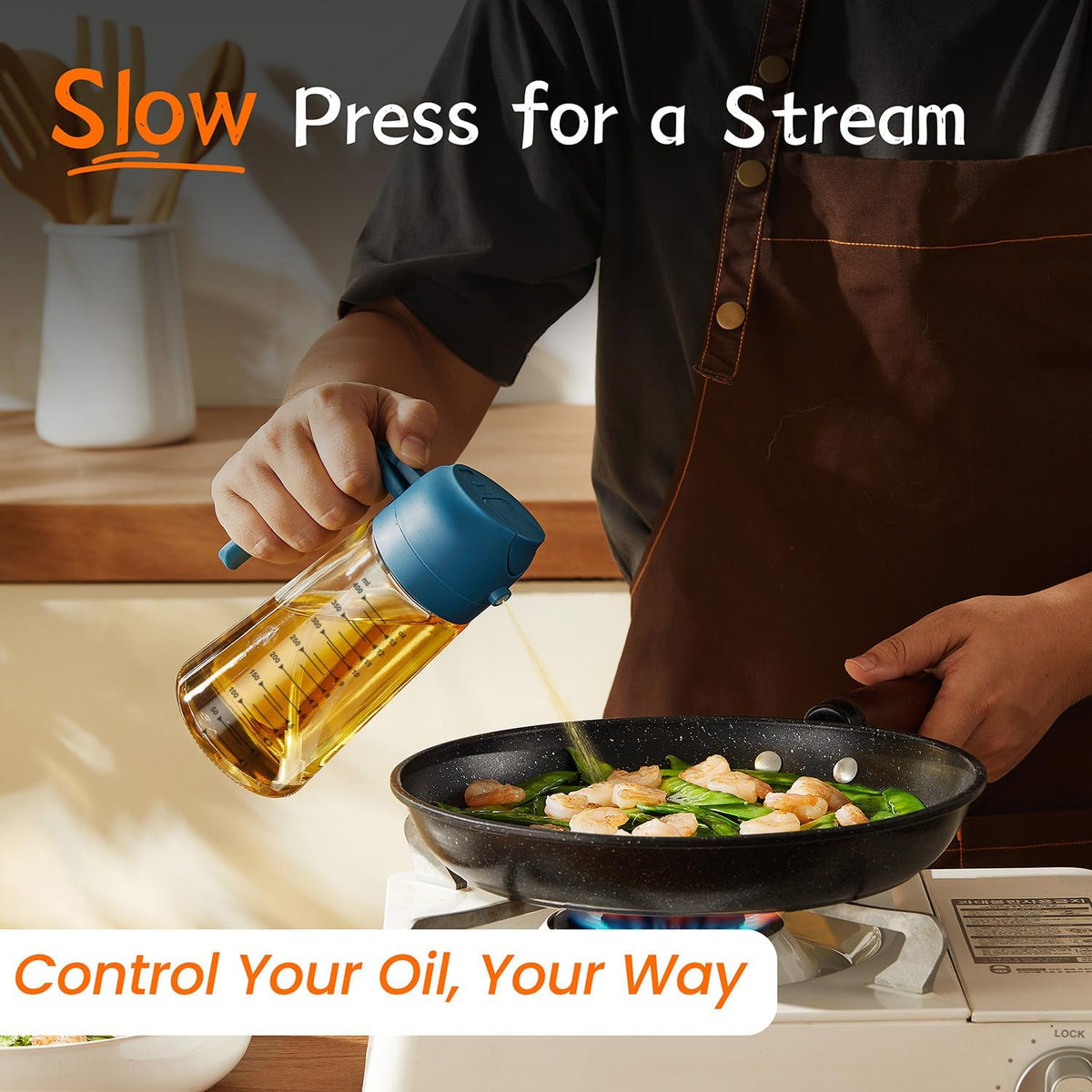 16oz/470ml Glass Olive Oil Sprayer for Cooking – 2 in 1 Olive Oil Dispenser Bottle for Kitchen Gadgets and Air Fryer Accessories, Salad, BBQ - Ash