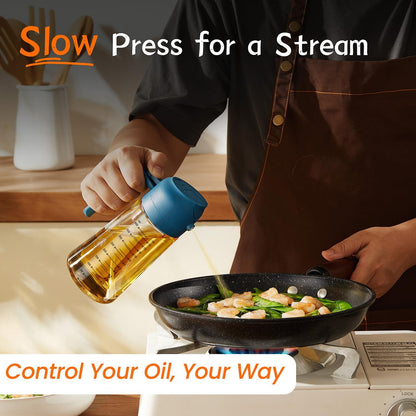 16oz/470ml Glass Olive Oil Sprayer for Cooking – 2 in 1 Olive Oil Dispenser Bottle for Kitchen Gadgets and Air Fryer Accessories, Salad, BBQ - Ash