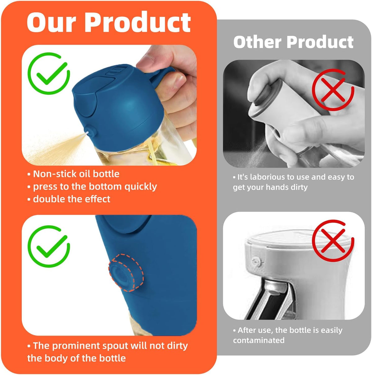 16oz/470ml Glass Olive Oil Sprayer for Cooking – 2 in 1 Olive Oil Dispenser Bottle for Kitchen Gadgets and Air Fryer Accessories, Salad, BBQ - Ash