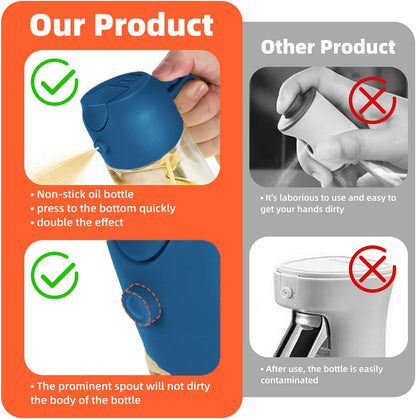 16oz/470ml Glass Olive Oil Sprayer for Cooking – 2 in 1 Olive Oil Dispenser Bottle for Kitchen Gadgets and Air Fryer Accessories, Salad, BBQ - Ash