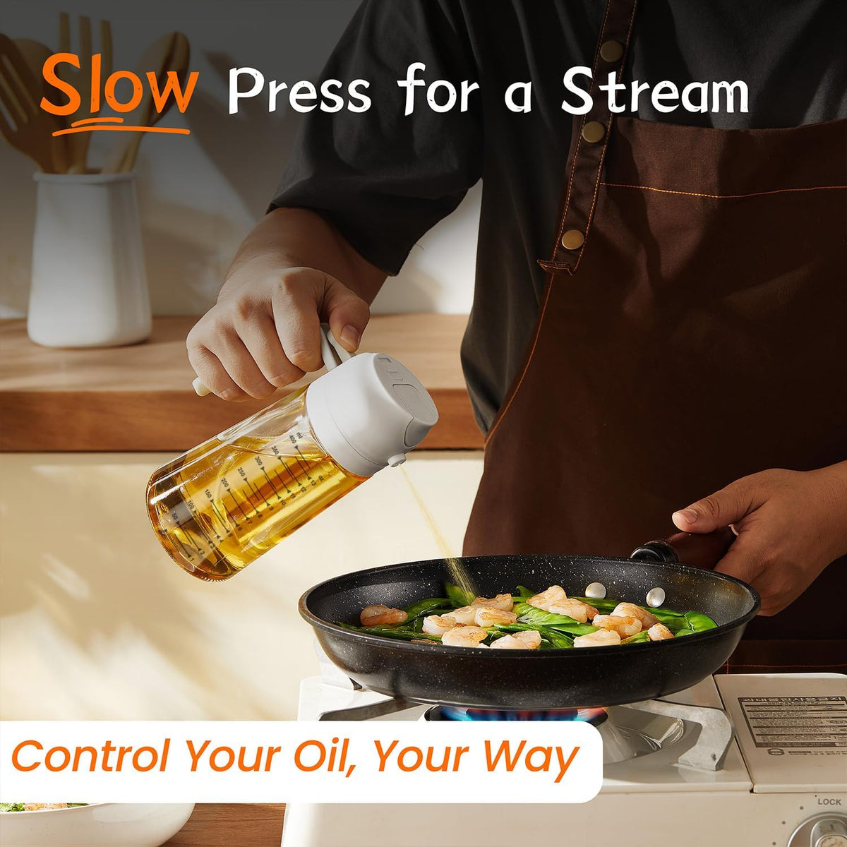 16oz/470ml Glass Olive Oil Sprayer for Cooking – 2 in 1 Olive Oil Dispenser Bottle for Kitchen Gadgets and Air Fryer Accessories, Salad, BBQ - Ash
