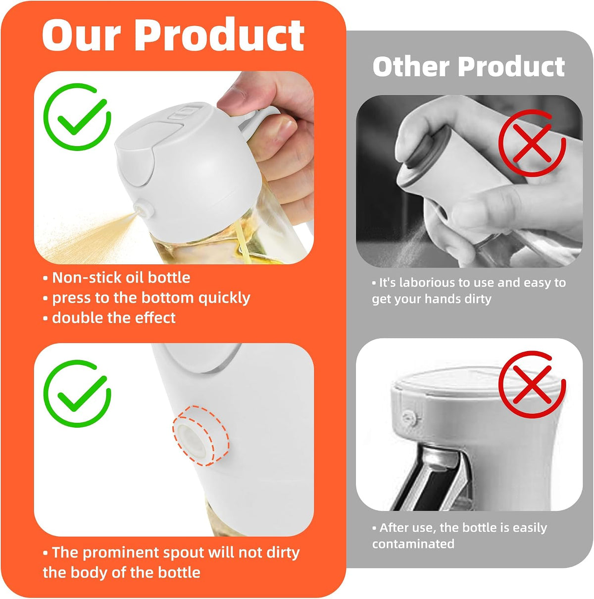 16oz/470ml Glass Olive Oil Sprayer for Cooking – 2 in 1 Olive Oil Dispenser Bottle for Kitchen Gadgets and Air Fryer Accessories, Salad, BBQ - Ash