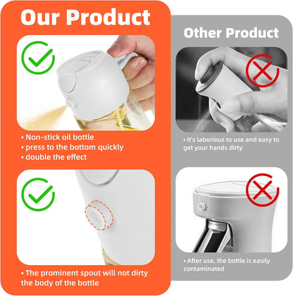 16oz/470ml Glass Olive Oil Sprayer for Cooking – 2 in 1 Olive Oil Dispenser Bottle for Kitchen Gadgets and Air Fryer Accessories, Salad, BBQ - Ash