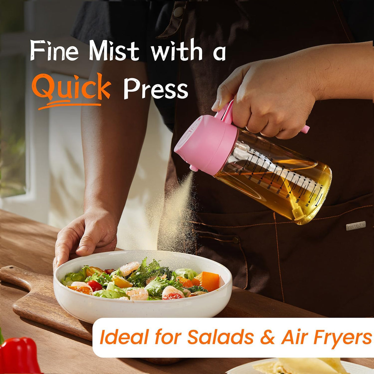 16oz/470ml Glass Olive Oil Sprayer for Cooking – 2 in 1 Olive Oil Dispenser Bottle for Kitchen Gadgets and Air Fryer Accessories, Salad, BBQ - Ash