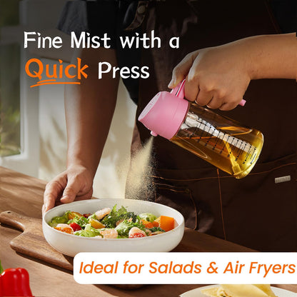 16oz/470ml Glass Olive Oil Sprayer for Cooking – 2 in 1 Olive Oil Dispenser Bottle for Kitchen Gadgets and Air Fryer Accessories, Salad, BBQ - Ash
