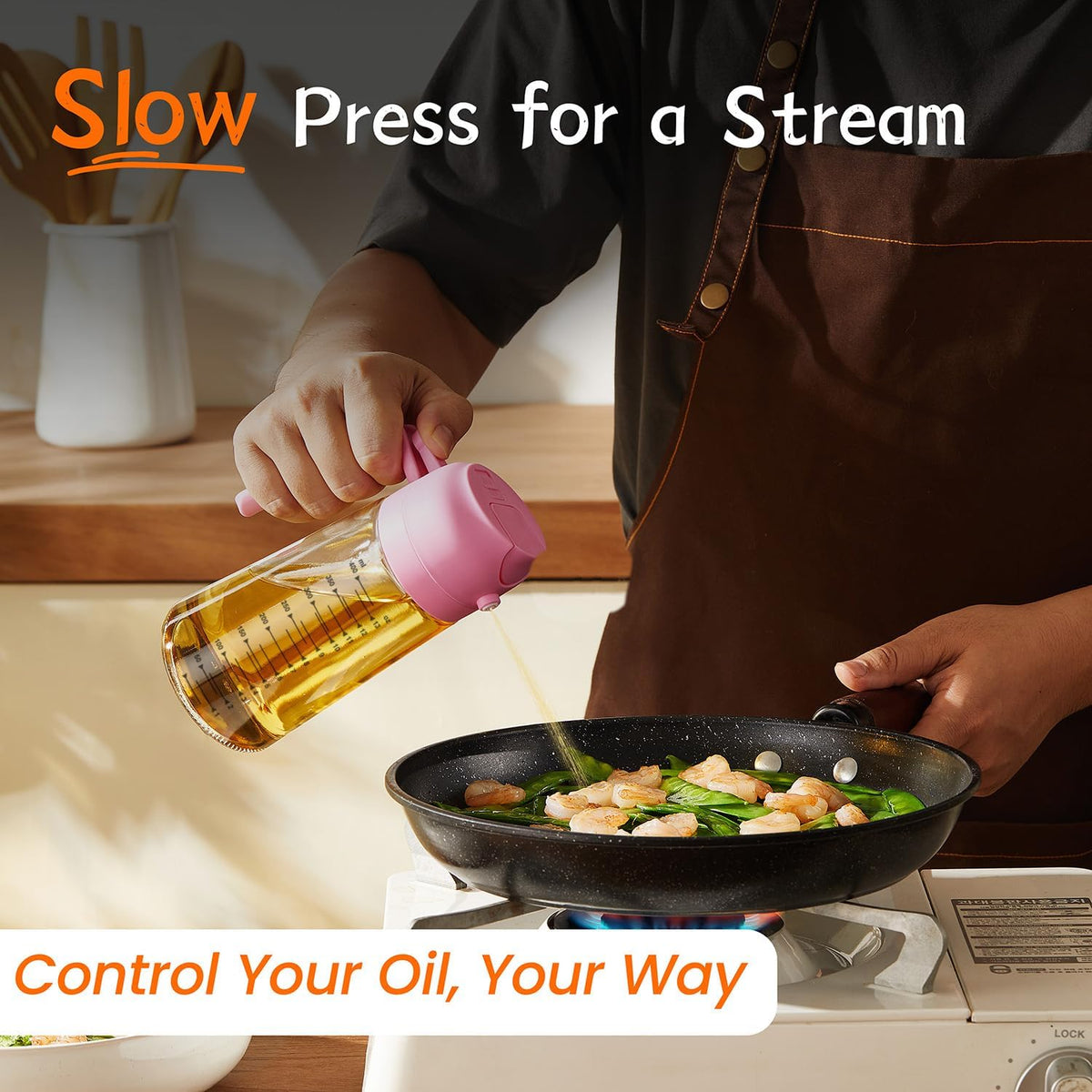 16oz/470ml Glass Olive Oil Sprayer for Cooking – 2 in 1 Olive Oil Dispenser Bottle for Kitchen Gadgets and Air Fryer Accessories, Salad, BBQ - Ash