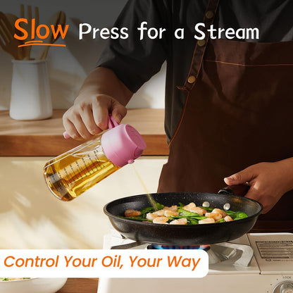 16oz/470ml Glass Olive Oil Sprayer for Cooking – 2 in 1 Olive Oil Dispenser Bottle for Kitchen Gadgets and Air Fryer Accessories, Salad, BBQ - Ash