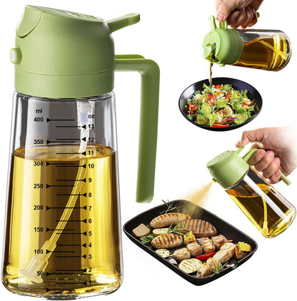 16oz/470ml Glass Olive Oil Sprayer for Cooking – 2 in 1 Olive Oil Dispenser Bottle for Kitchen Gadgets and Air Fryer Accessories, Salad, BBQ - Ash