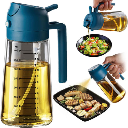 16oz/470ml Glass Olive Oil Sprayer for Cooking – 2 in 1 Olive Oil Dispenser Bottle for Kitchen Gadgets and Air Fryer Accessories, Salad, BBQ - Ash