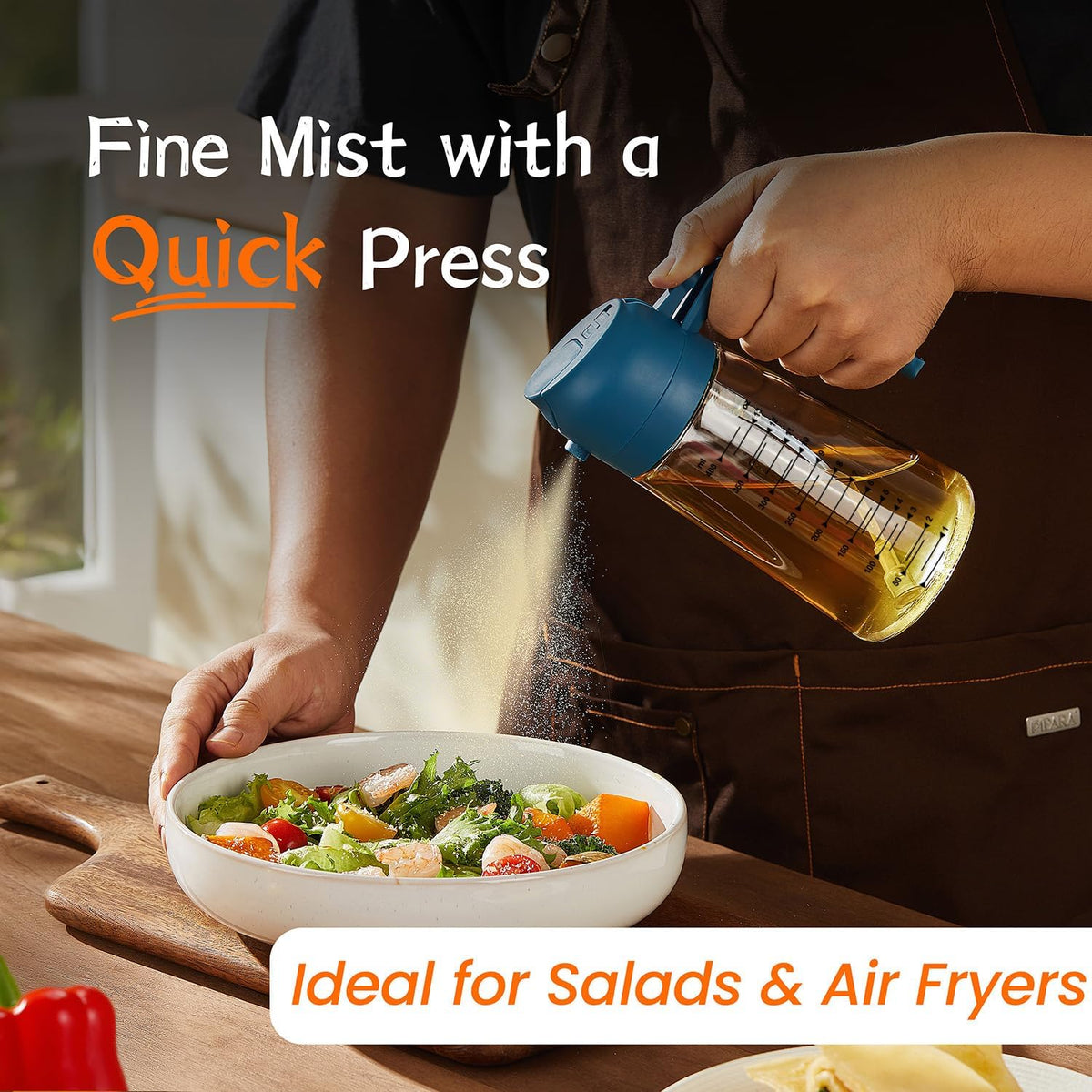 16oz/470ml Glass Olive Oil Sprayer for Cooking – 2 in 1 Olive Oil Dispenser Bottle for Kitchen Gadgets and Air Fryer Accessories, Salad, BBQ - Ash