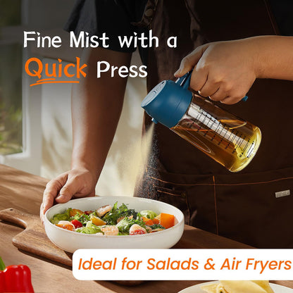 16oz/470ml Glass Olive Oil Sprayer for Cooking – 2 in 1 Olive Oil Dispenser Bottle for Kitchen Gadgets and Air Fryer Accessories, Salad, BBQ - Ash