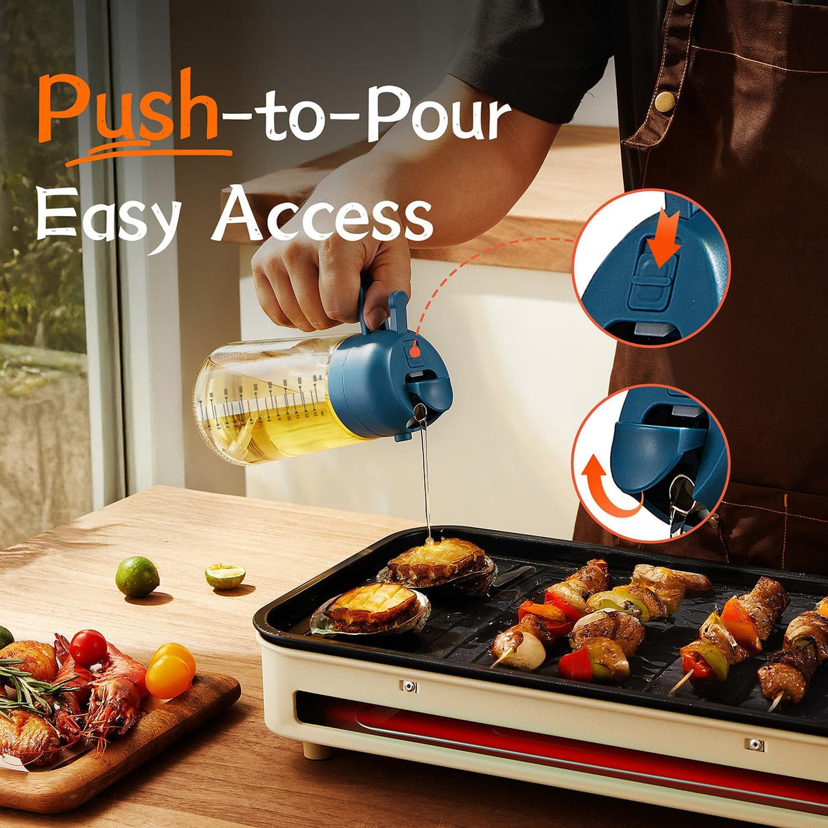 16oz/470ml Glass Olive Oil Sprayer for Cooking – 2 in 1 Olive Oil Dispenser Bottle for Kitchen Gadgets and Air Fryer Accessories, Salad, BBQ - Ash