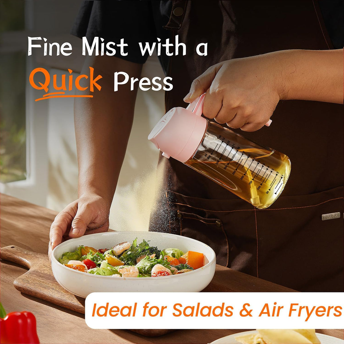 16oz/470ml Glass Olive Oil Sprayer for Cooking – 2 in 1 Olive Oil Dispenser Bottle for Kitchen Gadgets and Air Fryer Accessories, Salad, BBQ - Ash
