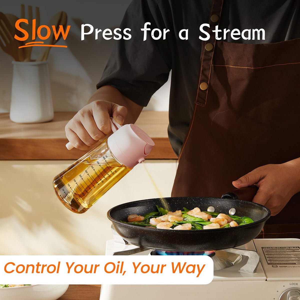 16oz/470ml Glass Olive Oil Sprayer for Cooking – 2 in 1 Olive Oil Dispenser Bottle for Kitchen Gadgets and Air Fryer Accessories, Salad, BBQ - Ash