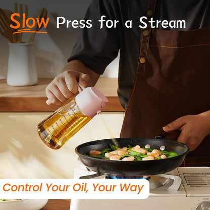 16oz/470ml Glass Olive Oil Sprayer for Cooking – 2 in 1 Olive Oil Dispenser Bottle for Kitchen Gadgets and Air Fryer Accessories, Salad, BBQ - Ash