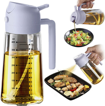 16oz/470ml Glass Olive Oil Sprayer for Cooking – 2 in 1 Olive Oil Dispenser Bottle for Kitchen Gadgets and Air Fryer Accessories, Salad, BBQ - Ash
