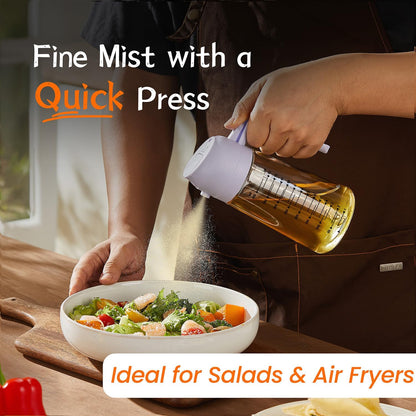 16oz/470ml Glass Olive Oil Sprayer for Cooking – 2 in 1 Olive Oil Dispenser Bottle for Kitchen Gadgets and Air Fryer Accessories, Salad, BBQ - Ash